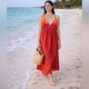 NWT Mara Hoffman Annika Popcorn Organic Cotton Maxi Dress In Red/ Pink Size M